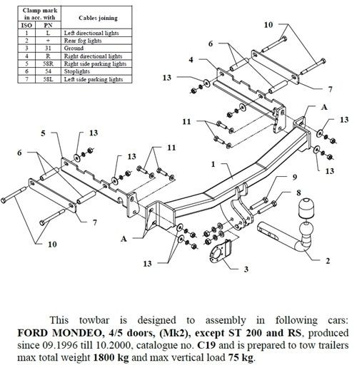 Ford Mondeo 4/5D Çeki Demiri , Kuğu Boynu - Sabit , 1996 - 2000