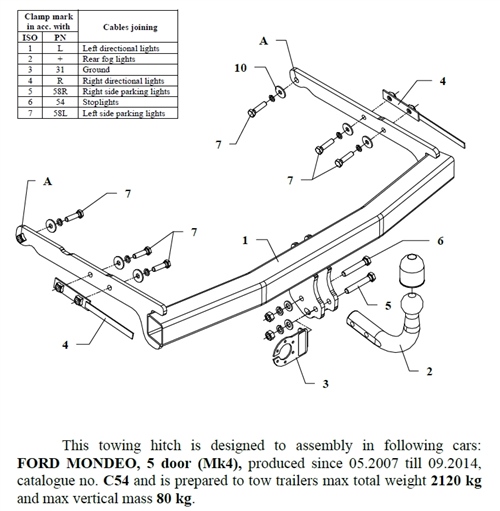 Ford Mondeo 5D Çeki Demiri , Kuğu Boynu - Sabit , 2007 - 2014