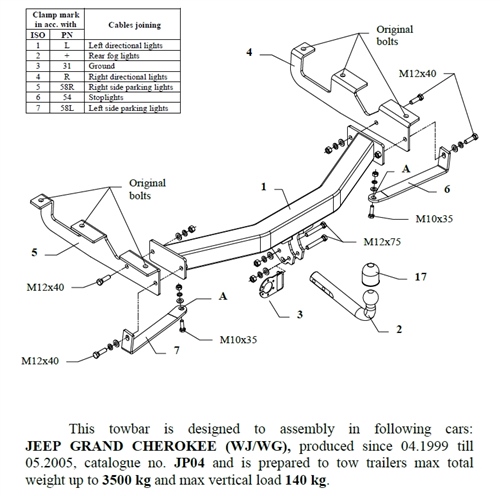 Jeep Grand Cherokee Çeki Demiri , Kuğu Boynu - Sabit , 1999 - 2005