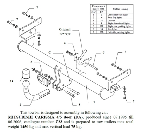 Mitsubishi Carisma Çeki Demiri , Kuğu Boynu - Sabit , 1995 - 2006